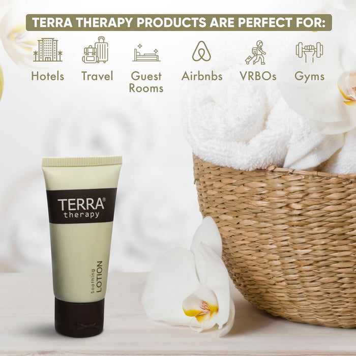 Terra Therapy Lotion | Amenities for Hotel Motel AirBnB VRBO | Travel Size Hotel Toiletries | 1 oz Flip Cap (Case of 300)