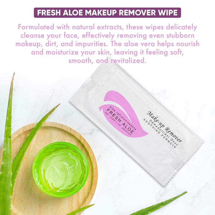 Fresh Aloe Makeup Remover Wipe for Hotel, AirBnB, VRBO, Vacation Rental (Case of 50)
