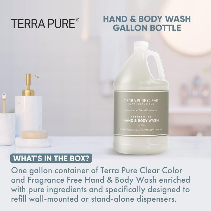 Terra Pure Clear Color and Fragrance Free Gallon Size Hand & Body Wash (1 Case)