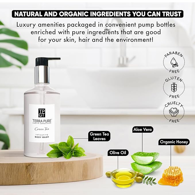Terra Pure Green Tea Body Wash, 10.14 oz. With Organic Honey And Aloe Vera (Single)