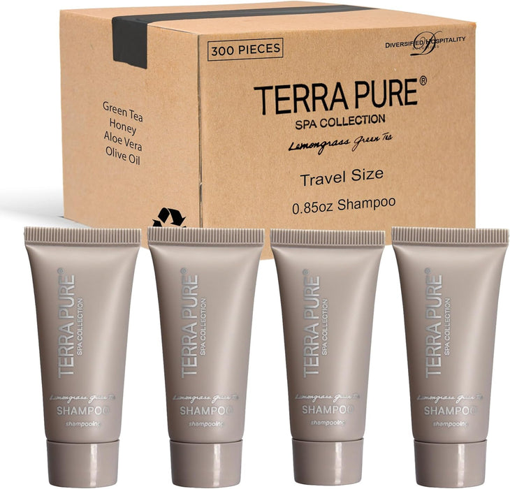 Terra Pure Spa Collection Bulk Set Toiletries | Amenities for Guest Hospitality, Vacation Rental Properties, AirBnBs, Gyms, Airport |Luxury Travel-Size Hotel Shampoo 0.85 oz Tubes (Case of 300)