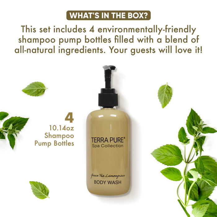 Terra Pure Body Wash | Spa Collection | Hotel Amenities in Pump Bottle | 10.14 oz. / 300 ml (4 Bottles)