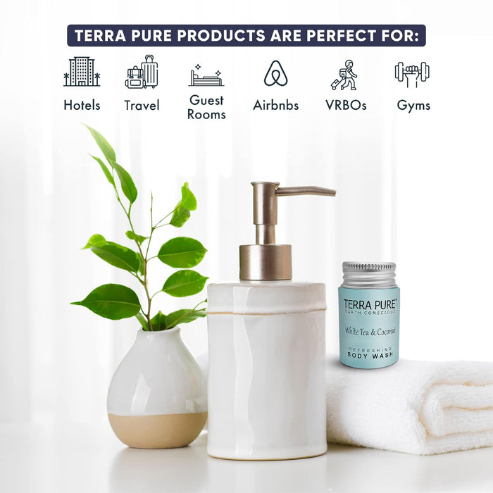 Terra Pure White Tea & Coconut Body Wash, Travel Size Hotel Amenities, 1 oz. (Case of 100)