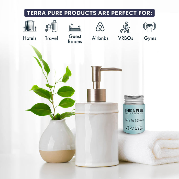 Terra Pure White Tea & Coconut Body Wash, Travel Size Hotel Amenities, 1 oz. (Case of 300)