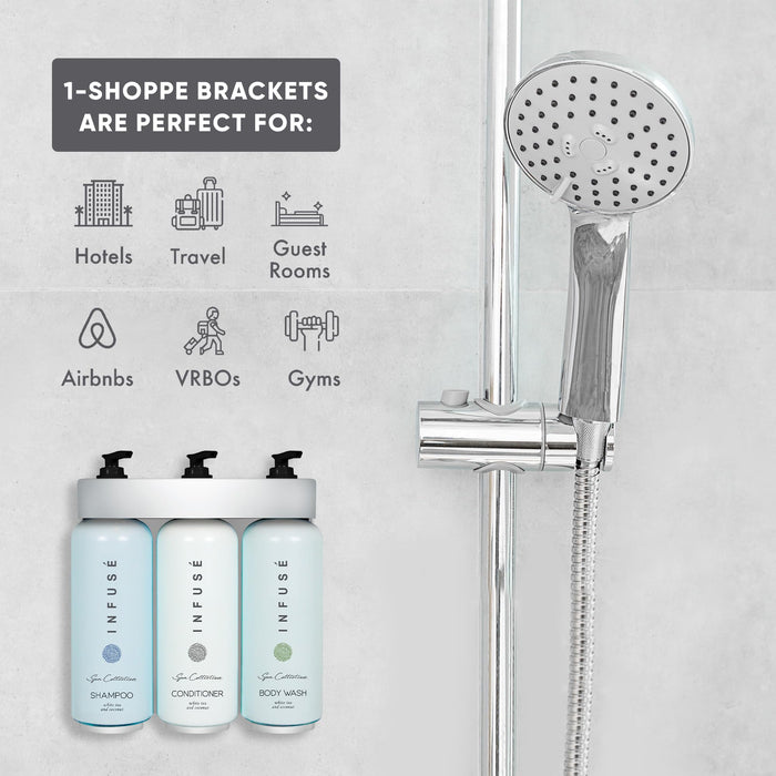 Acquavera Triple Bracket (Silver) with Infuse White Tea and Coconut Shampoo, Conditioner and Body Wash