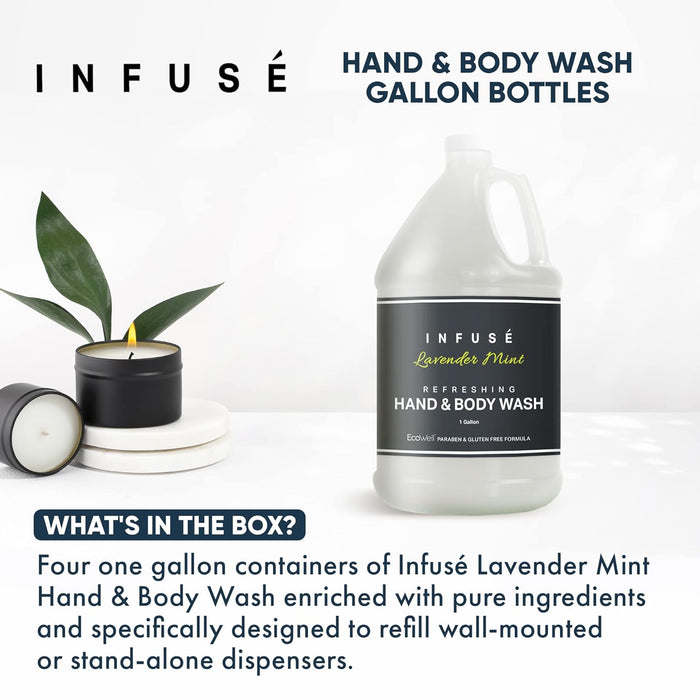 Hand/Body Wash | Infuse Lavender Mint Hotel | 1 Gallon | For Hospitality & Vacation Rentals to Refill Dispensers | (4 Gallons)