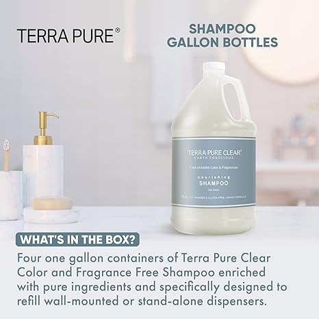 Terra Pure 1-Shoppe Clear Color and Fragrance Free Gallon Size Shampoo | 4 Gallons
