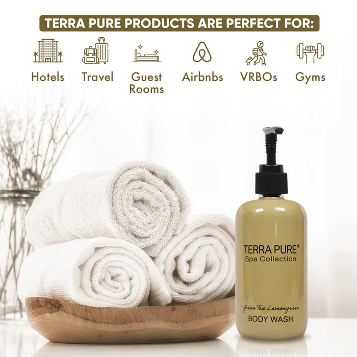 Terra Pure Body Wash | Spa Collection | Hotel Amenities in Pump Bottle | 10.14 oz. / 300 ml (4 Bottles)