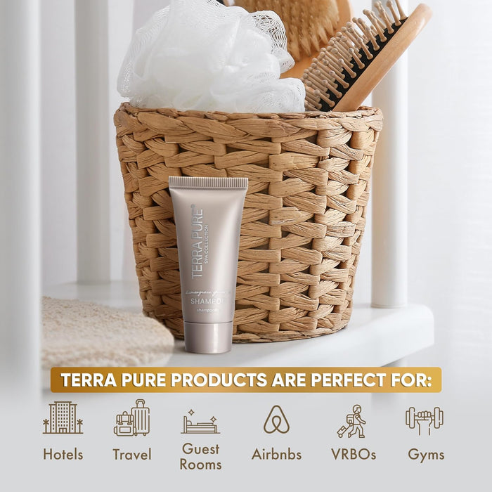 Terra Pure Spa Collection Bulk Set Toiletries | Amenities for Guest Hospitality, Vacation Rental Properties, AirBnBs, Gyms, Airport Motel|Luxury Travel-Size Hotel Shampoo 0.85 oz Tubes (Case of 20)