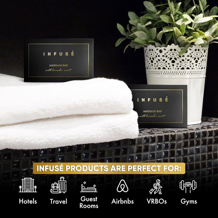 Infuse Black Hotel Toiletries Bulk, Amenities for Guest Hospitality, Motel, AirBnB, Gym, Luxury, Airport | Hotel Soap | Travel Size Toiletries Bulk Set for Airbnb Essentials | 40 gram Boxed Massage Bar Soap | 100 Pieces