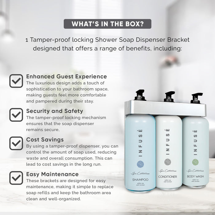 Acquavera Triple Bracket (Silver) with Infuse White Tea and Coconut Shampoo, Conditioner and Body Wash