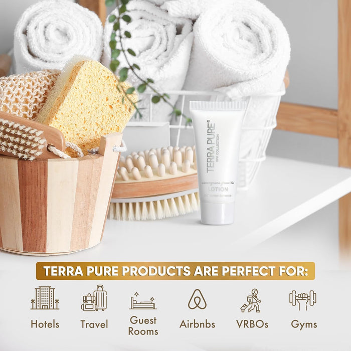 Terra Pure Spa Collection Bulk Set Toiletries | Amenities for Guest Hospitality, Vacation Rental Properties, AirBnBs, Gyms, Airport |Luxury Travel-Size Hotel Lotion 0.85 oz Tubes (Case of 100)