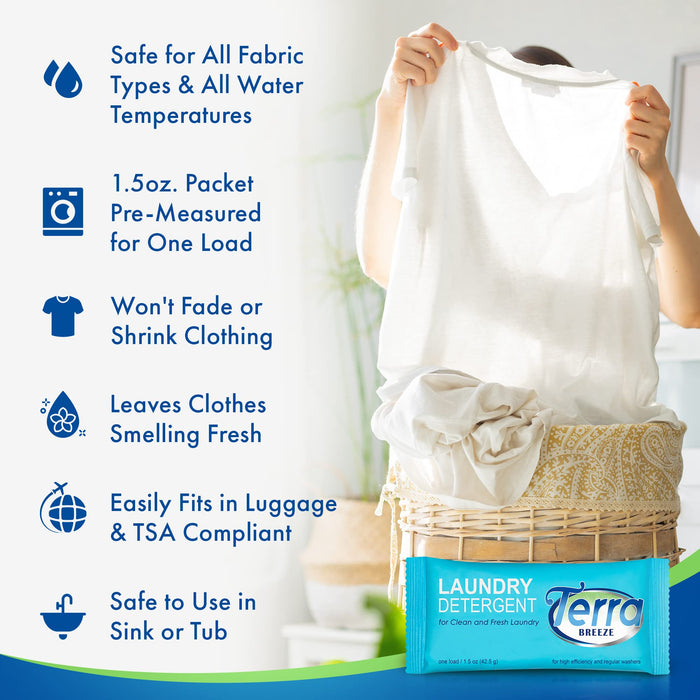 Travel Laundry Detergent & Dish Soap | Terra Breeze 1-Shoppe All-In-Kit Bulk Hotel Size Amenities for AirBnB & Rentals | Dishwashing Liquid, Dishwasher Detergent & Premeasured Laundry Soap | 180 Pcs
