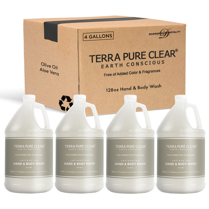 Terra Pure Clear Color and Fragrance Free Gallon Size Hand & Body Wash (4 Case)