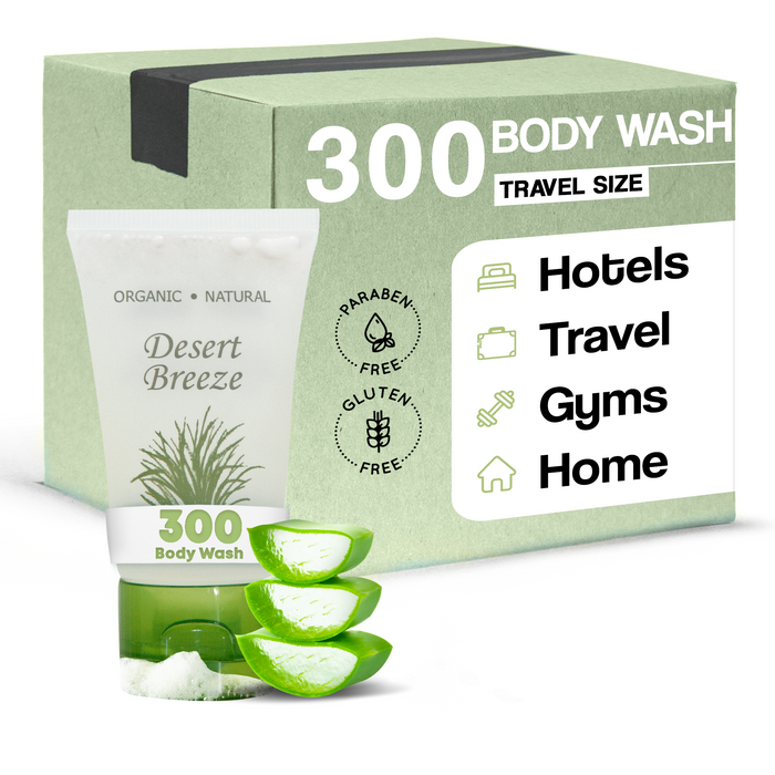 Desert Breeze Body Wash, Travel Size Hotel Toiletries, 1 oz Flip Cap (Case of 300)