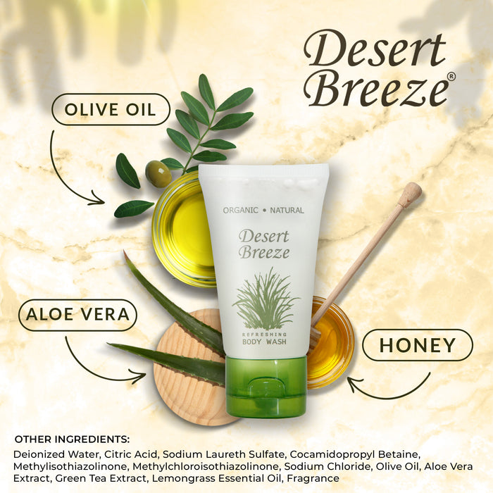 Desert Breeze Body Wash, Travel Size Hotel Toiletries, 1 oz Flip Cap (Case of 300)