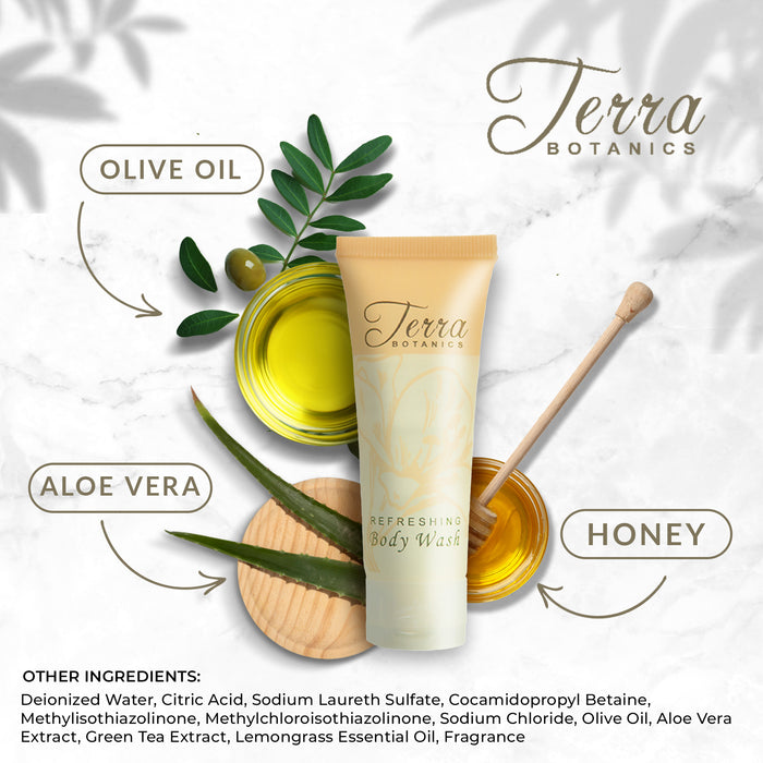 Terra Botanics Body Wash, 1 Oz. Frosted Tube With Flip Cap With Organic Honey And Aloe Vera (Case of 300)