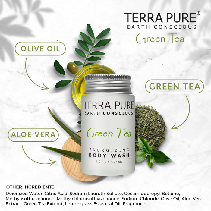 Terra Pure Green Tea Body Wash, 1.2 oz. In Jam Jar With Organic Honey And Aloe Vera (Case of 300)