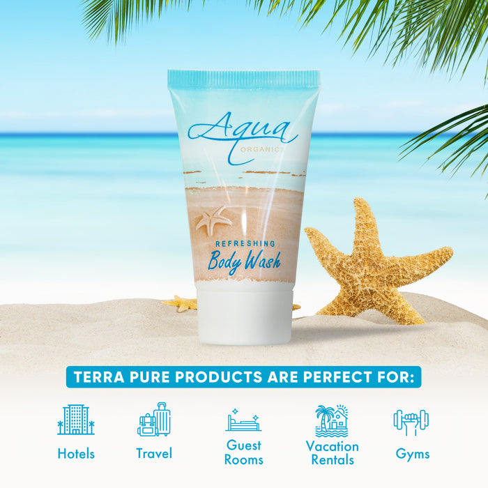 Aqua Organics Body Wash, Travel Size Hotel Amenities, 1 oz (Case of 20)