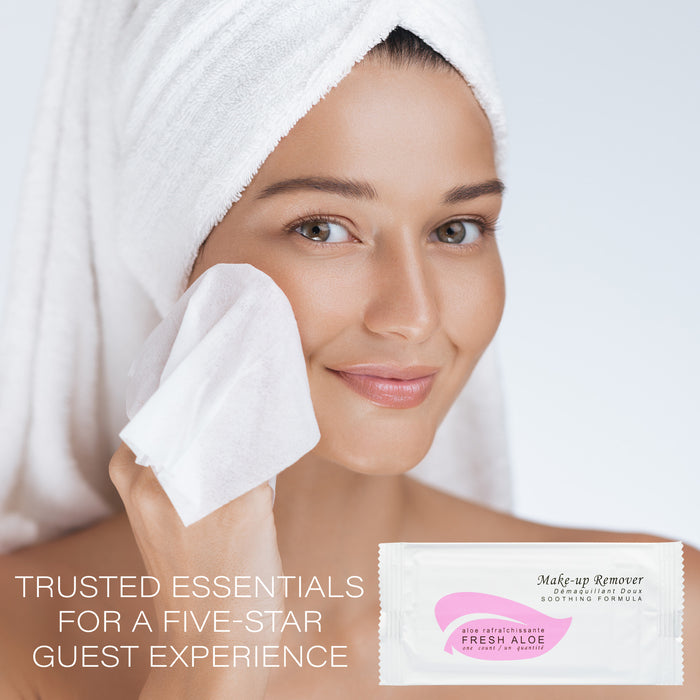 Fresh Aloe Makeup Remover Wipe for Hotel, AirBnB, VRBO, Vacation Rental (Case of 50)