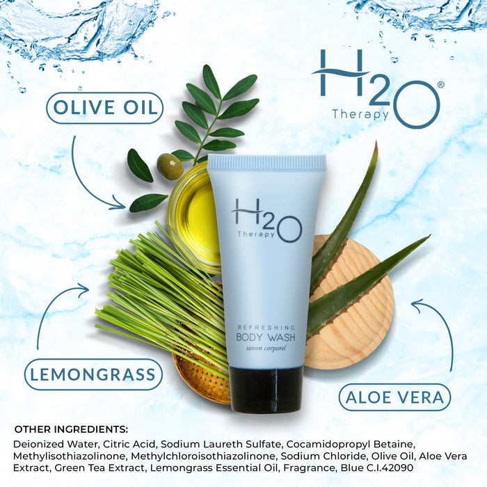 H2O Therapy Body Wash Soap, Travel Size Hotel Hospitality, 1 oz (Case of 300)