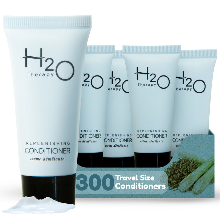 Travel Size Hotel Conditioner 300 Count 0.85 oz Bottles Guest Amenities for Hotels Vacation Rentals and Short Term Rentals Paraben Free Green Tea Scent Infused with Aloe and Olive Oil by H2O Therapy)