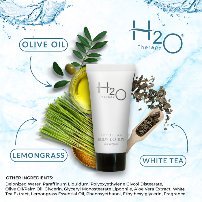 Travel Size Hotel Body Lotion 300 Count 0.85 oz Bottles Guest Amenities for Hotels Vacation Rentals and Short Term Rentals Paraben Free Green Tea Scent Infused with Aloe and Olive Oil by H2O Therapy