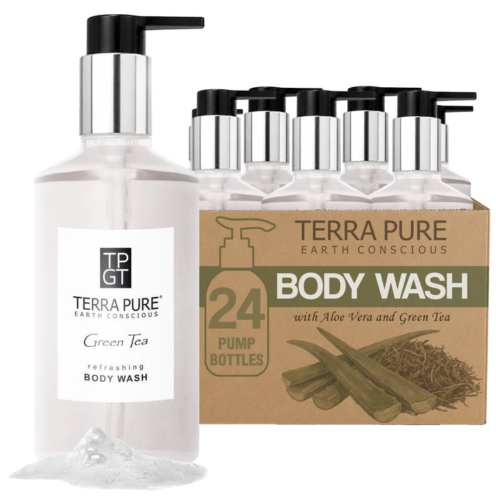 Terra Pure Green Tea Body Wash, 10.14 oz. With Organic Honey And Aloe Vera (Case of 24)
