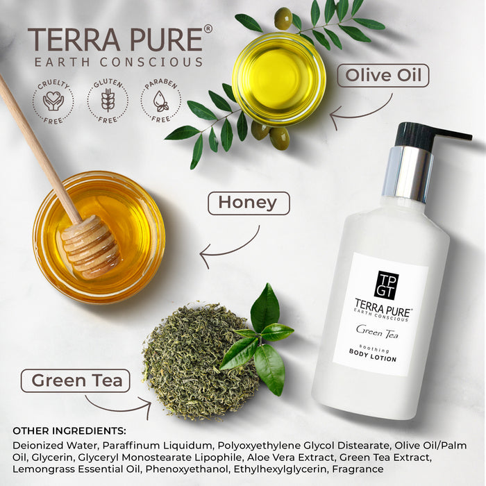 Terra Pure Green Tea Lotion, 10.14 oz. With Organic Honey And Aloe Vera (Case of 24)