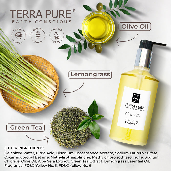 Terra Pure Green Tea Shampoo, 10.14 oz. With Organic Honey And Aloe Vera (Case of 24)