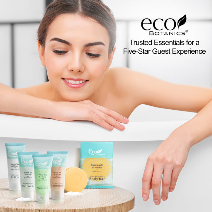 Terra Pure Eco Botanics Hotel Soaps and Toiletries Bulk Set | 1-Shoppe All-In-Kit Amenities for Hotels |0.85oz Shampoo & Conditioner, Body Wash, Body Lotion & 0.89oz Bar Soap Travel Size | 75 Pieces