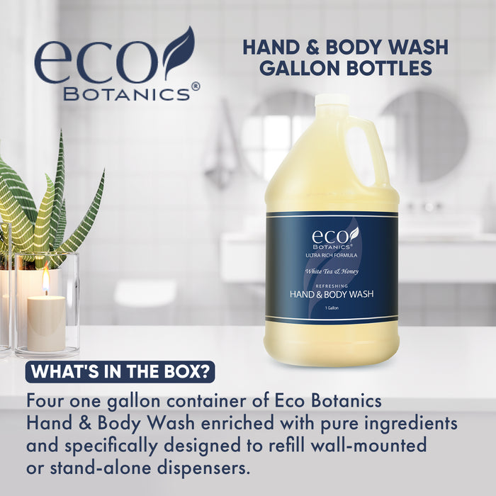 Eco Botanics Hotel Body Wash/Hand Soap | 1 Gallon | Designed to Refill Soap Dispensers (Set of 4)