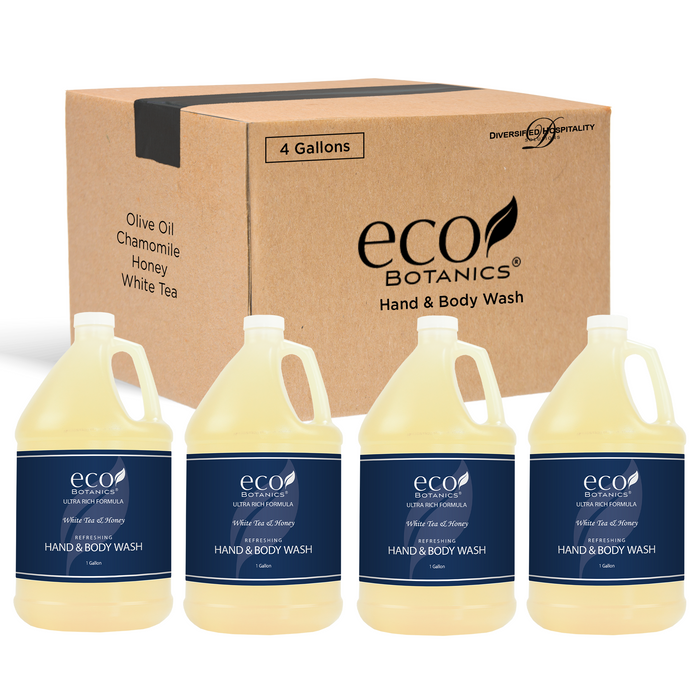 Eco Botanics Hotel Body Wash/Hand Soap | 1 Gallon | Designed to Refill Soap Dispensers (Set of 4)