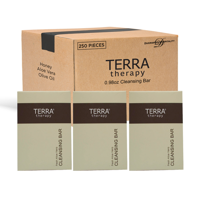 Terra Therapy Boxed Cleansing Bar | Amenities for Hotel Motel AirBnB VRBO | Travel Size Hotel Toiletries | 28g/.98 oz. (Case of 250)