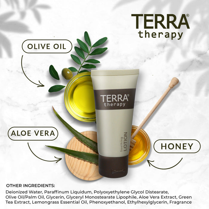 Terra Therapy Lotion | Amenities for Hotel Motel AirBnB VRBO | Travel Size Hotel Toiletries | 1 oz Flip Cap (Case of 300)