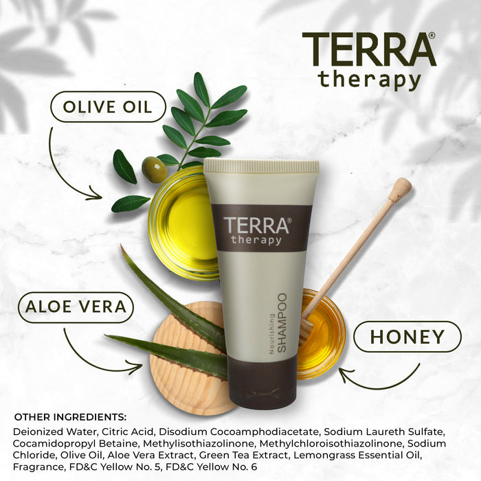 Terra Therapy Shampoo | Amenities for Hotel Motel AirBnB VRBO | Travel Size Hotel Toiletries | 1 oz Flip Cap (Case of 300)