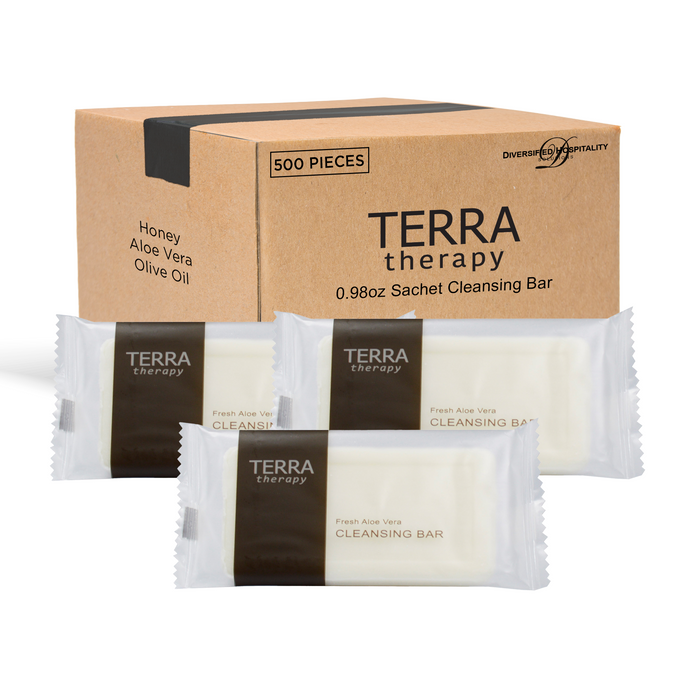 Terra Therapy Sachet Wrapped Cleansing Bar | Amenities for Hotel Motel AirBnB VRBO | Travel Size Hotel Toiletries | 28g/.98 oz (Case of 500)
