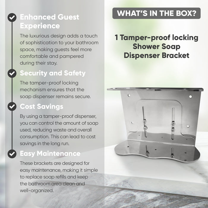 Triple Wall Mounted Shower Dispenser Bracket | Holds 3 Retail Size Hotel Amenities | Stainless Steel | 10.14 oz. (Single Bracket)