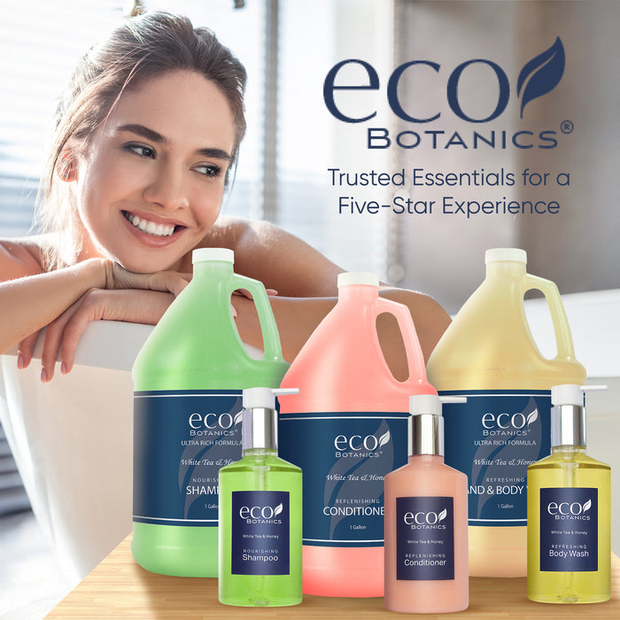 Eco Botanics Gallon & Dispenser Set | 1-Shoppe All-In-Kit | Shampoo Conditioner Body Wash Gallon | Refillable 10.14 oz. Matching Pump Bottles
