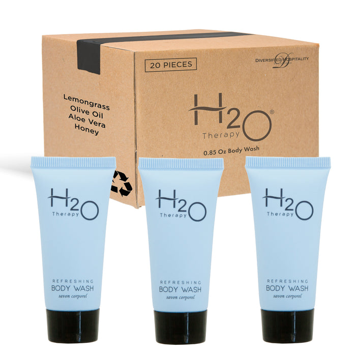 H2O Therapy Body Wash Soap, Travel Size Hotel Hospitality, 0.85 oz (Case of 20)