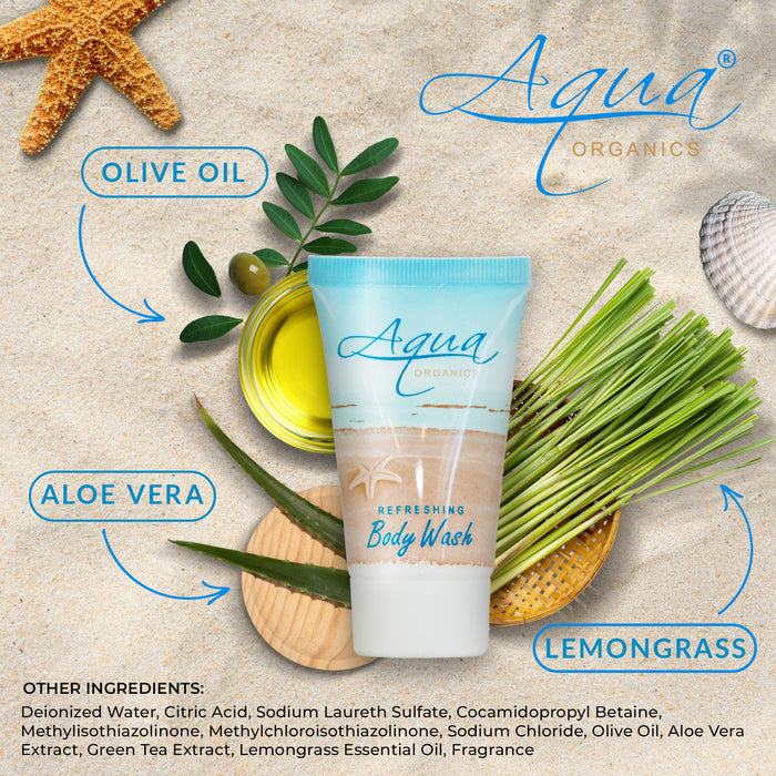 Aqua Organics Body Wash, Travel Size Hotel Amenities, 1 oz (Case of 20)