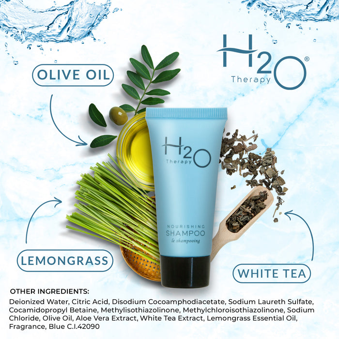Travel Size Hotel Shampoo 20 Count 0.85 oz Bottles Guest Amenities for Hotels Vacation Rentals and Short Term Rentals Paraben Free Green Tea Scent Infused with Aloe and Olive Oil by H2O Therapy