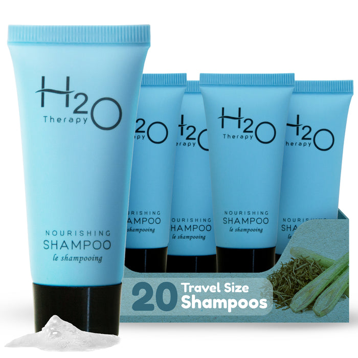 Travel Size Hotel Shampoo 20 Count 0.85 oz Bottles Guest Amenities for Hotels Vacation Rentals and Short Term Rentals Paraben Free Green Tea Scent Infused with Aloe and Olive Oil by H2O Therapy