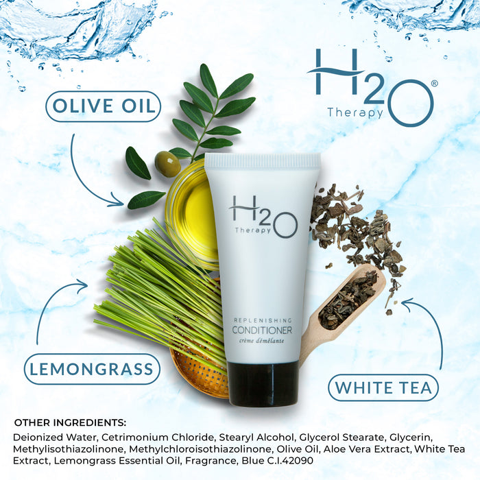 Travel Size Hotel Conditioner 20 Count 0.85 oz Bottles Guest Amenities for Hotels Vacation Rentals and Short Term Rentals Paraben Free Green Tea Scent Infused with Aloe and Olive Oil by H2O Therapy
