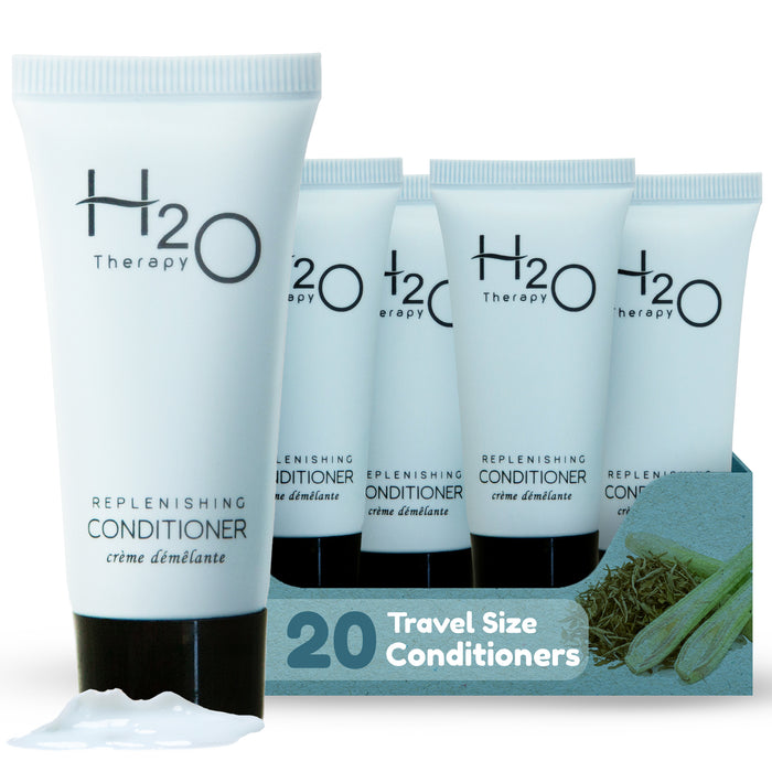 Travel Size Hotel Conditioner 20 Count 0.85 oz Bottles Guest Amenities for Hotels Vacation Rentals and Short Term Rentals Paraben Free Green Tea Scent Infused with Aloe and Olive Oil by H2O Therapy