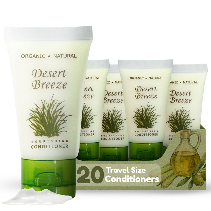 Travel Size Hotel Conditioner 20 Count 1 oz Bottles Guest Amenities for Vacation Rentals and Short Term Rentals Paraben Free Green Tea Lemongrass Scent Infused with Aloe and Olive Oil by Desert Breeze