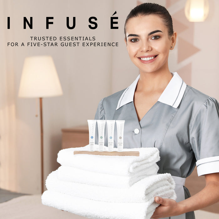Infuse Pure White Tea and Coconut Hotel Soaps and Toiletries Bulk Set |  All-In-Kit for Hotels | 1oz Shampoo & Conditioner, Body Wash & Lotion| Travel Size 80 Pieces