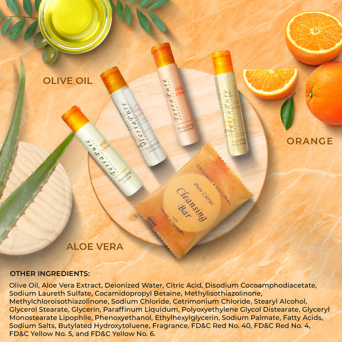 Terra Pure Wild Citrus Hotel Soaps and Toiletries Bulk Set | 1-Shoppe All-In-Kit for Hotels | 1oz Shampoo & Conditioner, Body Wash, Lotion & 1.25oz Bar Soap | Travel Size Toiletries 75 Pieces