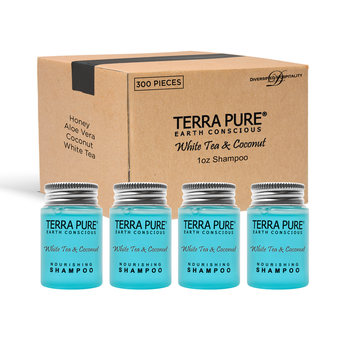 Terra Pure White Tea & Coconut Shampoo, Travel Size Hotel Amenities, 1 oz. (Case of 300)