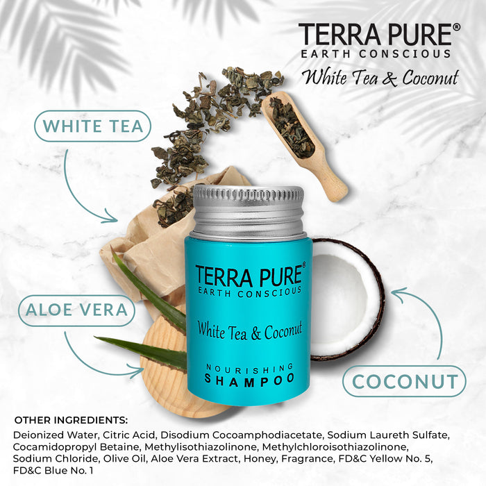 Terra Pure White Tea & Coconut Shampoo, Travel Size Hotel Amenities, 1 oz. (Case of 300)